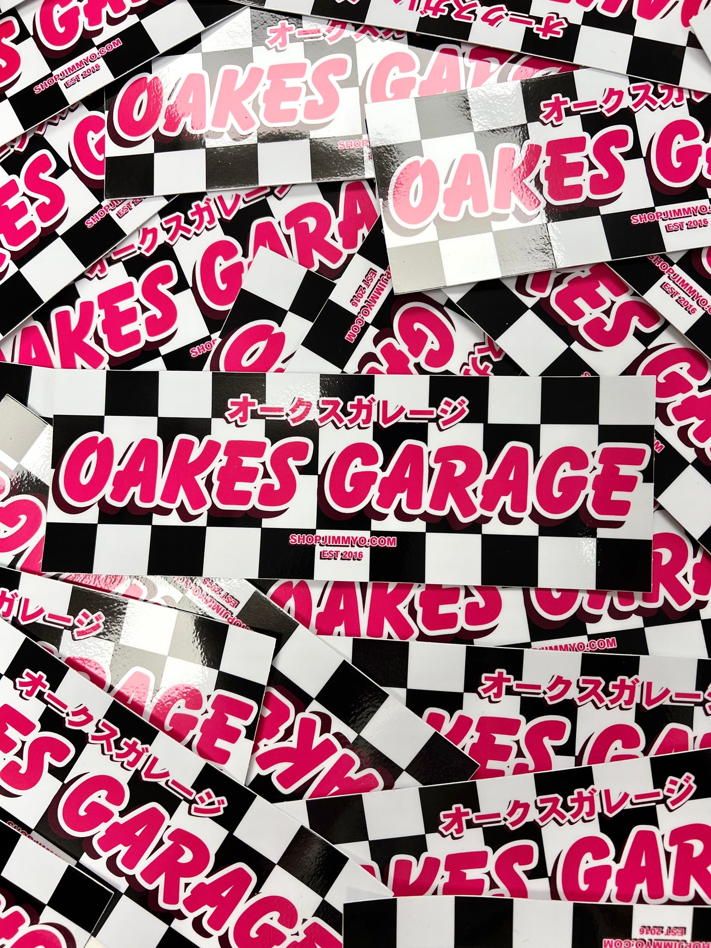 Oakes Garage Checkered Slap Decal