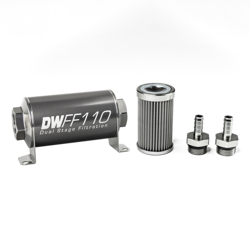DeatschWerks Stainless Steel 3/8in 100 Micron Universal Inline Fuel Filter Housing Kit (110mm)