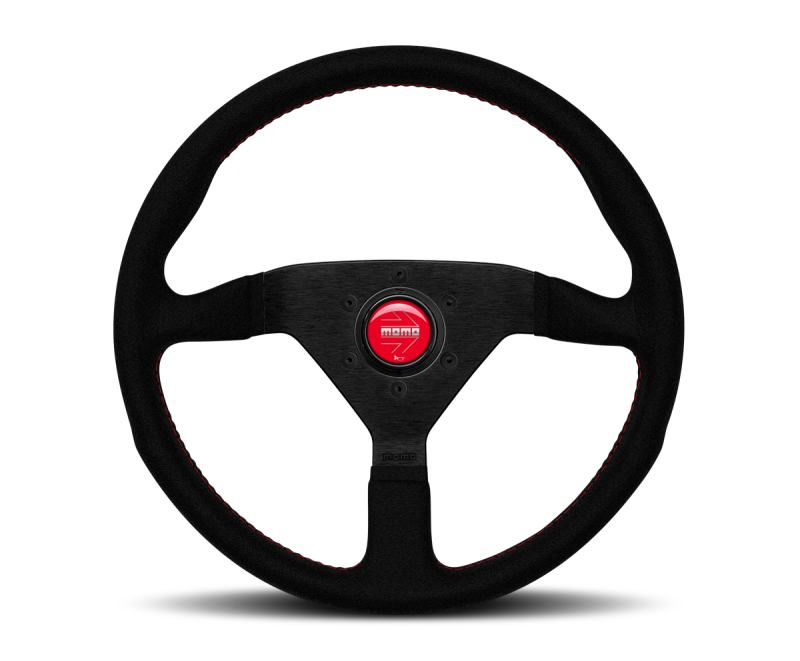 Montecarlo Alcantara - 350 mm - Black/Red Stitch/Black Spokes