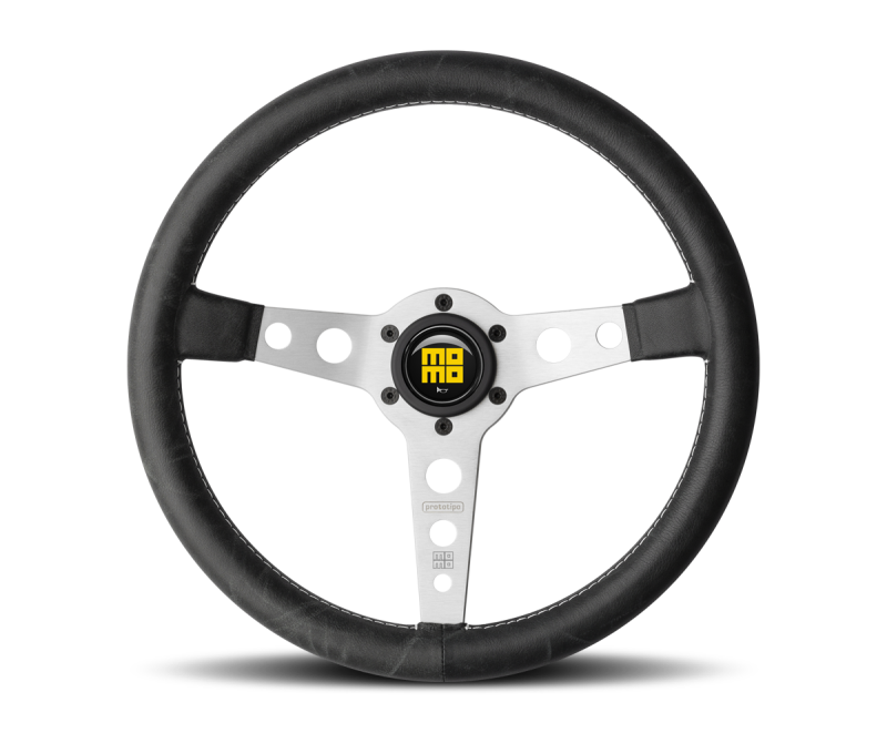 Prototipo Heritage - 350 mm - Black Leather/White Stitch/Brushed ALM Spokes