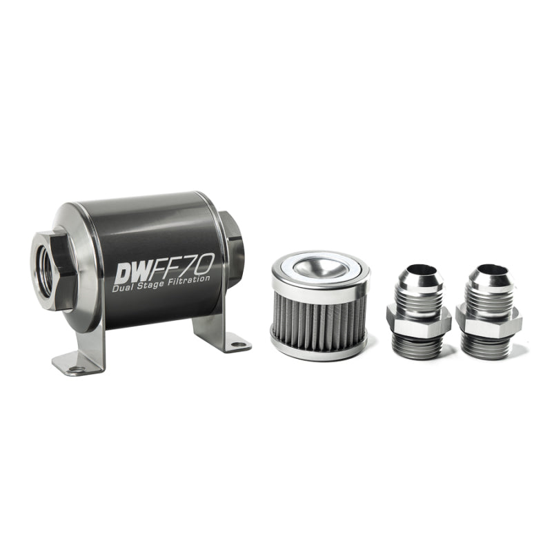 DeatschWerks Stainless Steel 10AN 40 Micron Universal Inline Fuel Filter Housing Kit (70mm)