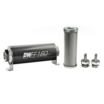 DeatschWerks Stainless Steel 5/16in 10 Micron Universal Inline Fuel Filter Housing Kit (160mm)