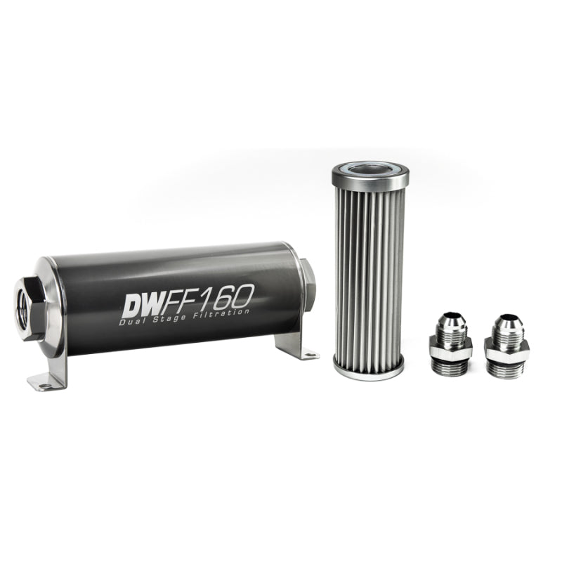 DeatschWerks Stainless Steel 8AN 5 Micron Universal Inline Fuel Filter Housing Kit (160mm)