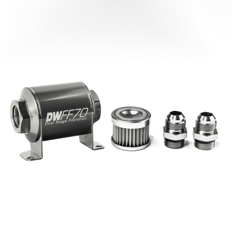 DeatschWerks Stainless Steel 10AN 5 Micron Universal Inline Fuel Filter Housing Kit (70mm)