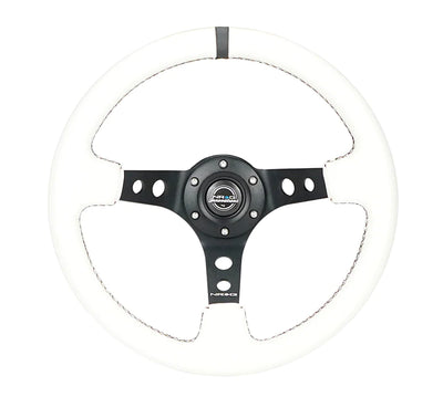 (350mm/3in. Deep) White Leather w/Blk Spoke/Round Holes/White Stripes