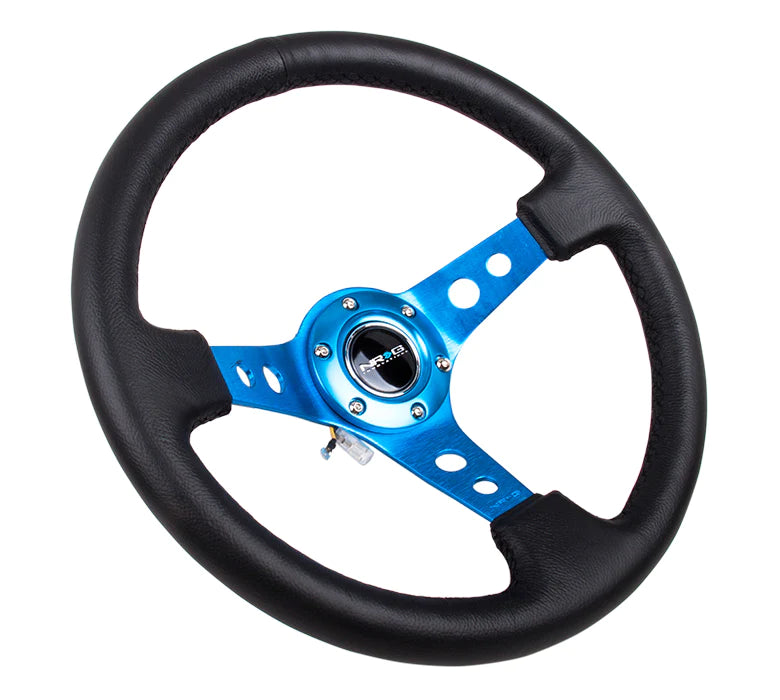 (350mm / 3in. Deep) Blk Leather w/Blue Circle Cutout Spokes