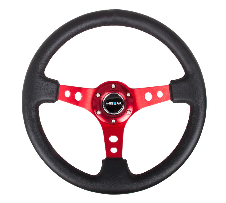 (350mm / 3in. Deep) Blk Leather w/Red Circle Cutout Spokes