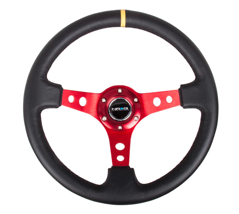 (350mm / 3in. Deep) Blk Leather w/Red Spokes & Sgl Yellow Center Mark