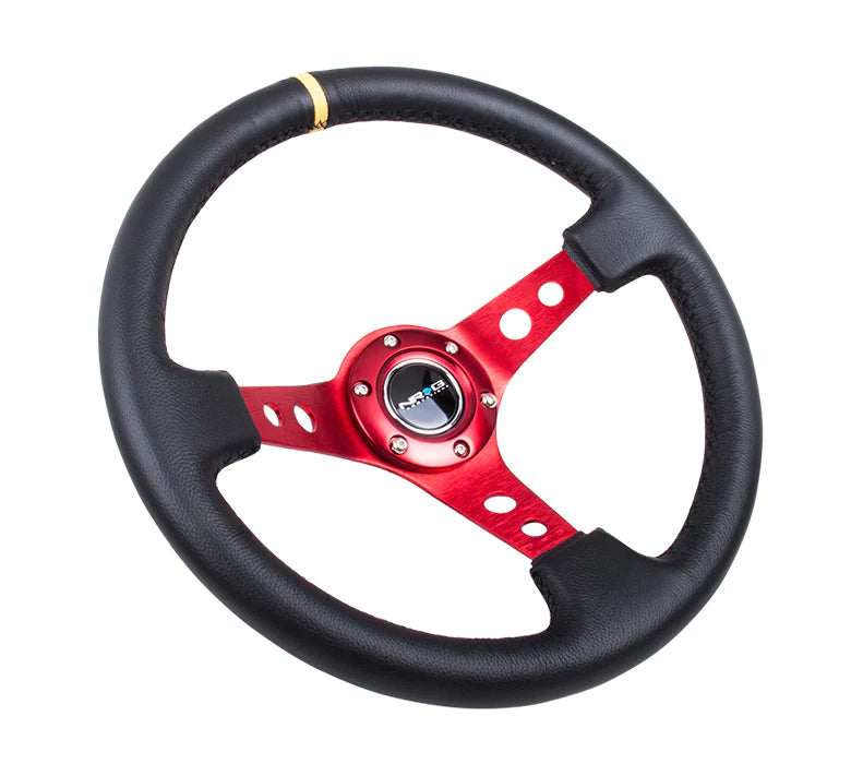 (350mm / 3in. Deep) Blk Leather w/Red Spokes & Sgl Yellow Center Mark