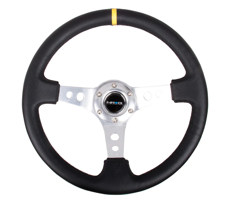 (350mm / 3in. Deep) Blk Leather w/Circle Cut Spokes & Single Yellow CM