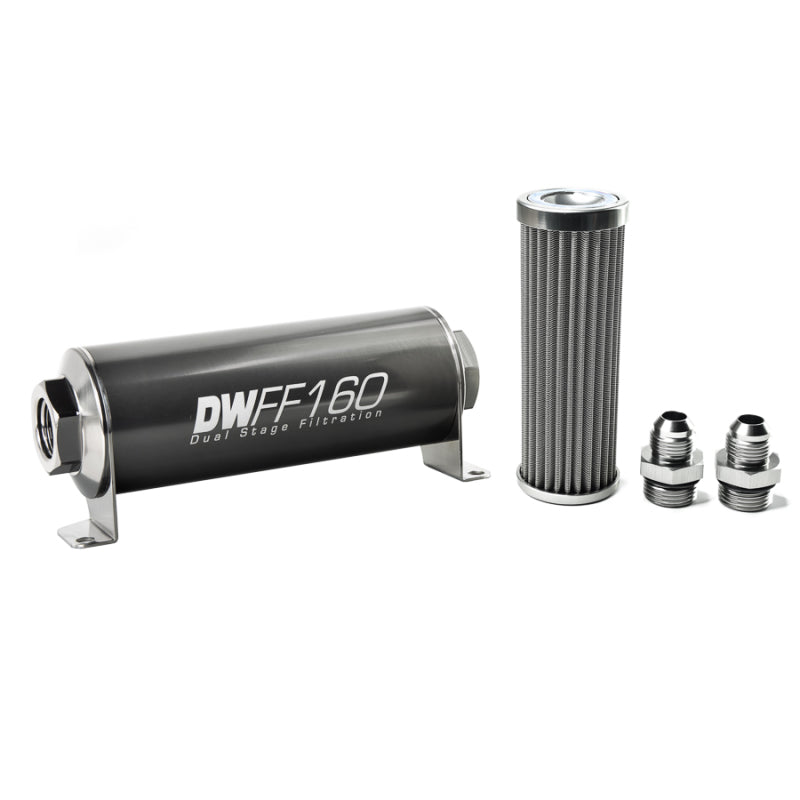 DeatschWerks Stainless Steel 8AN 100 Micron Universal Inline Fuel Filter Housing Kit (160mm)
