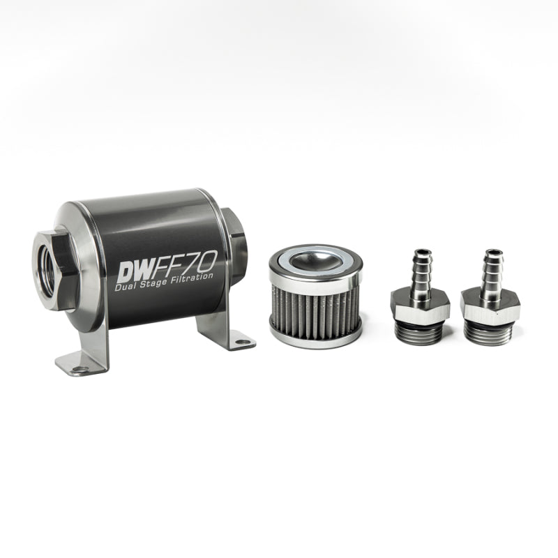 DeatschWerks Stainless Steel 5/16in 40 Micron Universal Inline Fuel Filter Housing Kit (70mm)