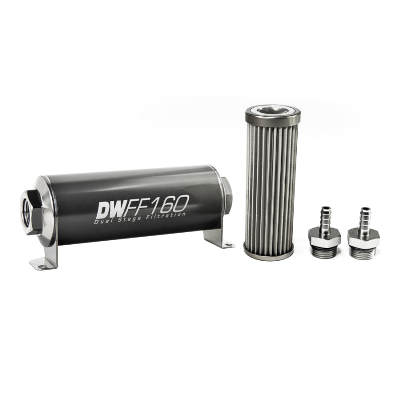 DeatschWerks Stainless Steel 5/16in 40 Micron Universal Inline Fuel Filter Housing Kit (160mm)